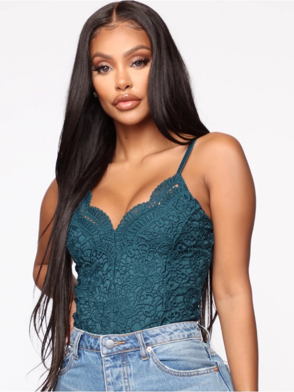 IRIS Teal Lace V-Neck Bodysuit